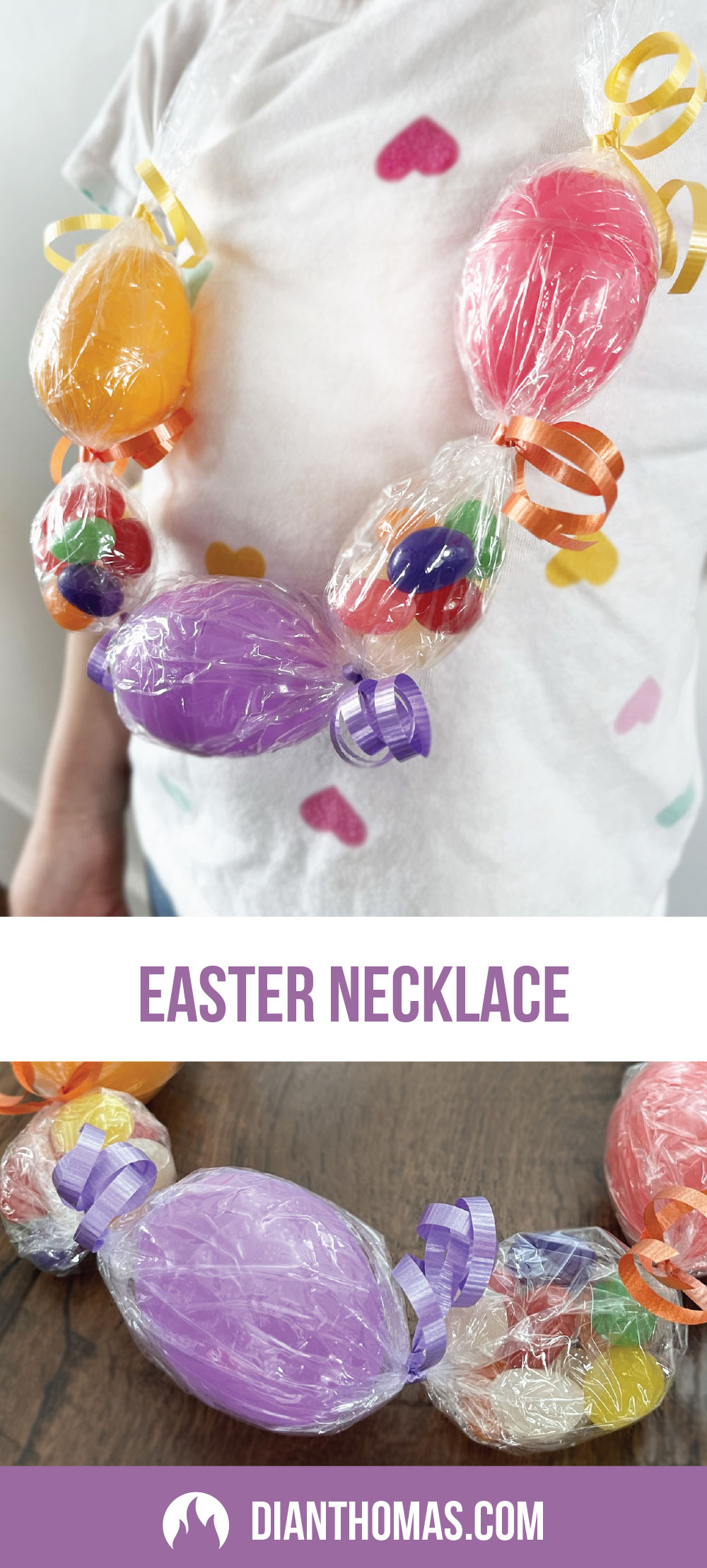 Create a beautiful necklace out of Easter eggs and candy jelly beans!