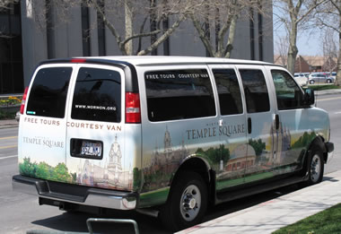 Temple Square free shuttle van takes you from the Salt Lake City airport to down town Salt Lake City.